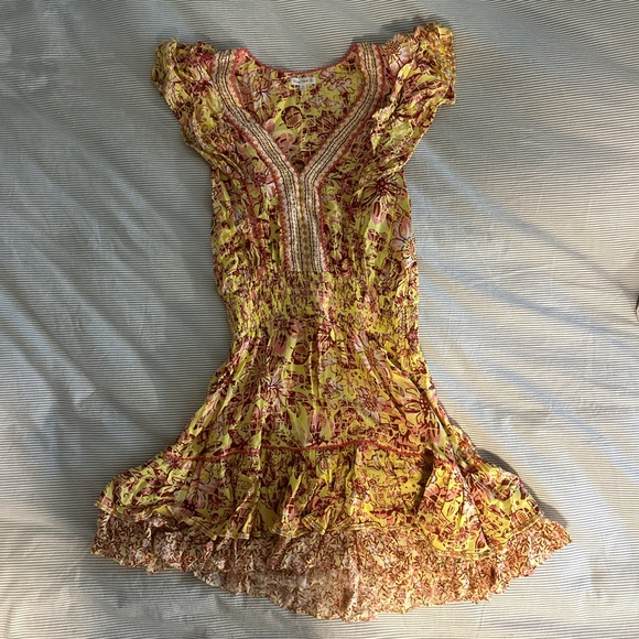 Poupette St. Barth Yellow and Pink Floral Mini Dress - Picture 1 of 5